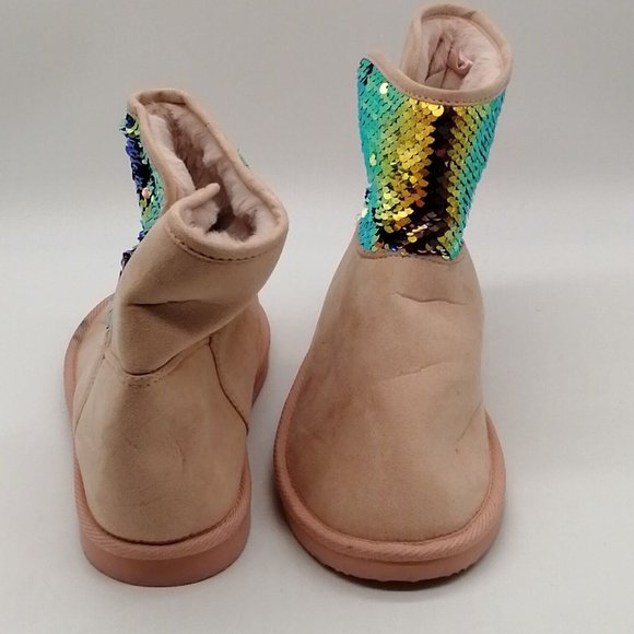 Old Navy Womens Bootie Slipper Pink w/Sequin Front Flat Heel Round Toe Sz 6 - Picture 3 of 10